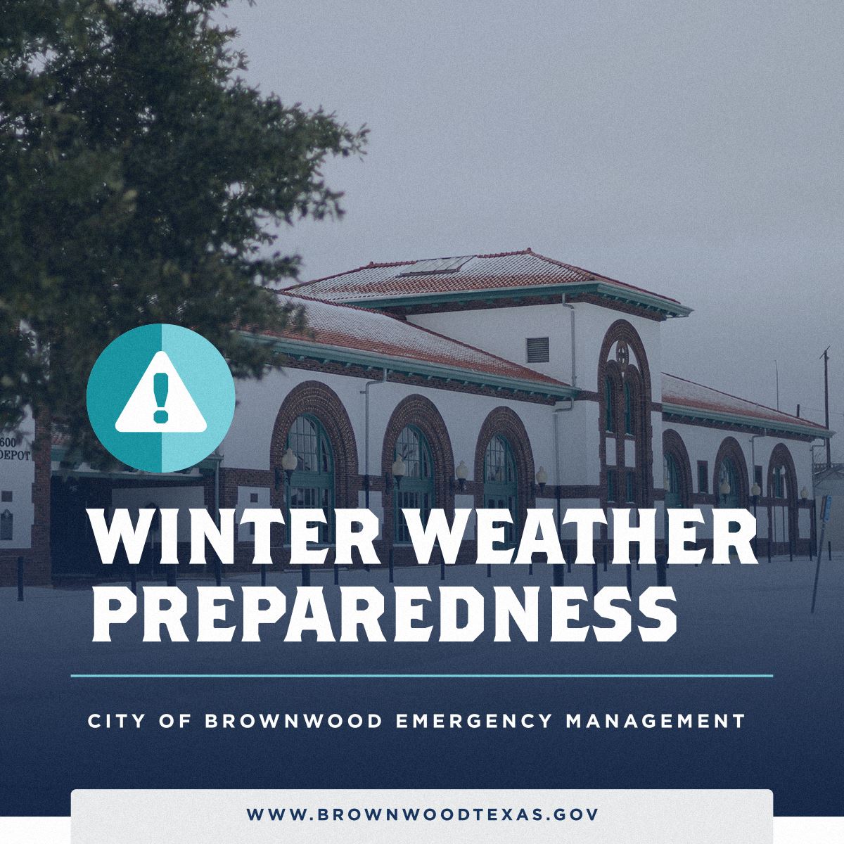 Image of Civic Depot covered in snow with the Text Winter Weather Preparedness