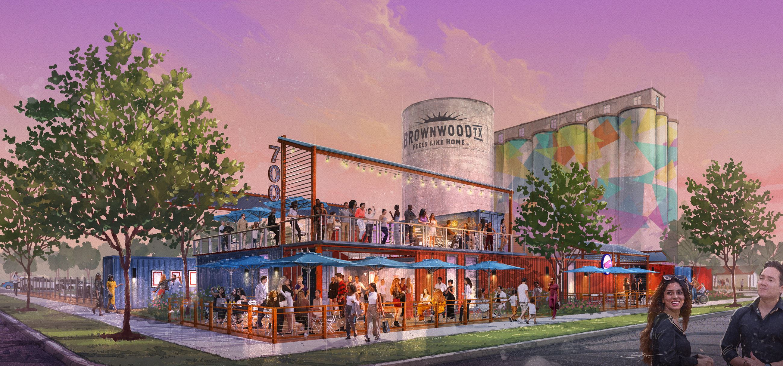 Downtown Plan Render of New Event Facilities outside of silos.