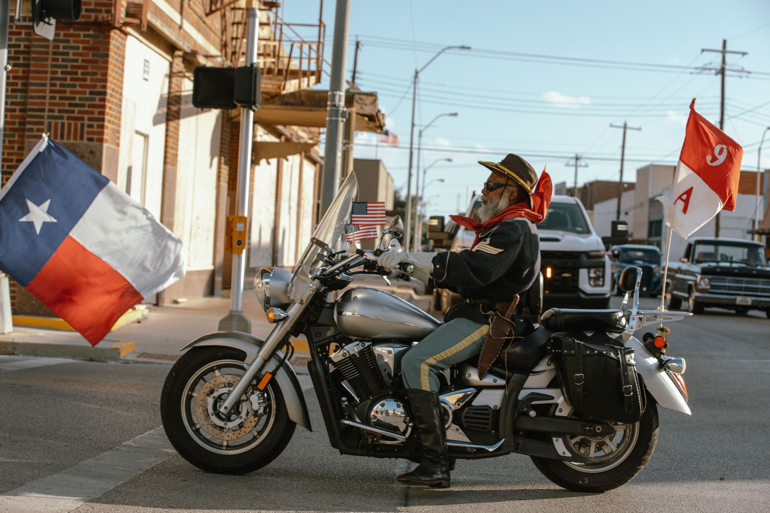 Image of Buffalo Soldier on motorcycle in Juneteenth Parade