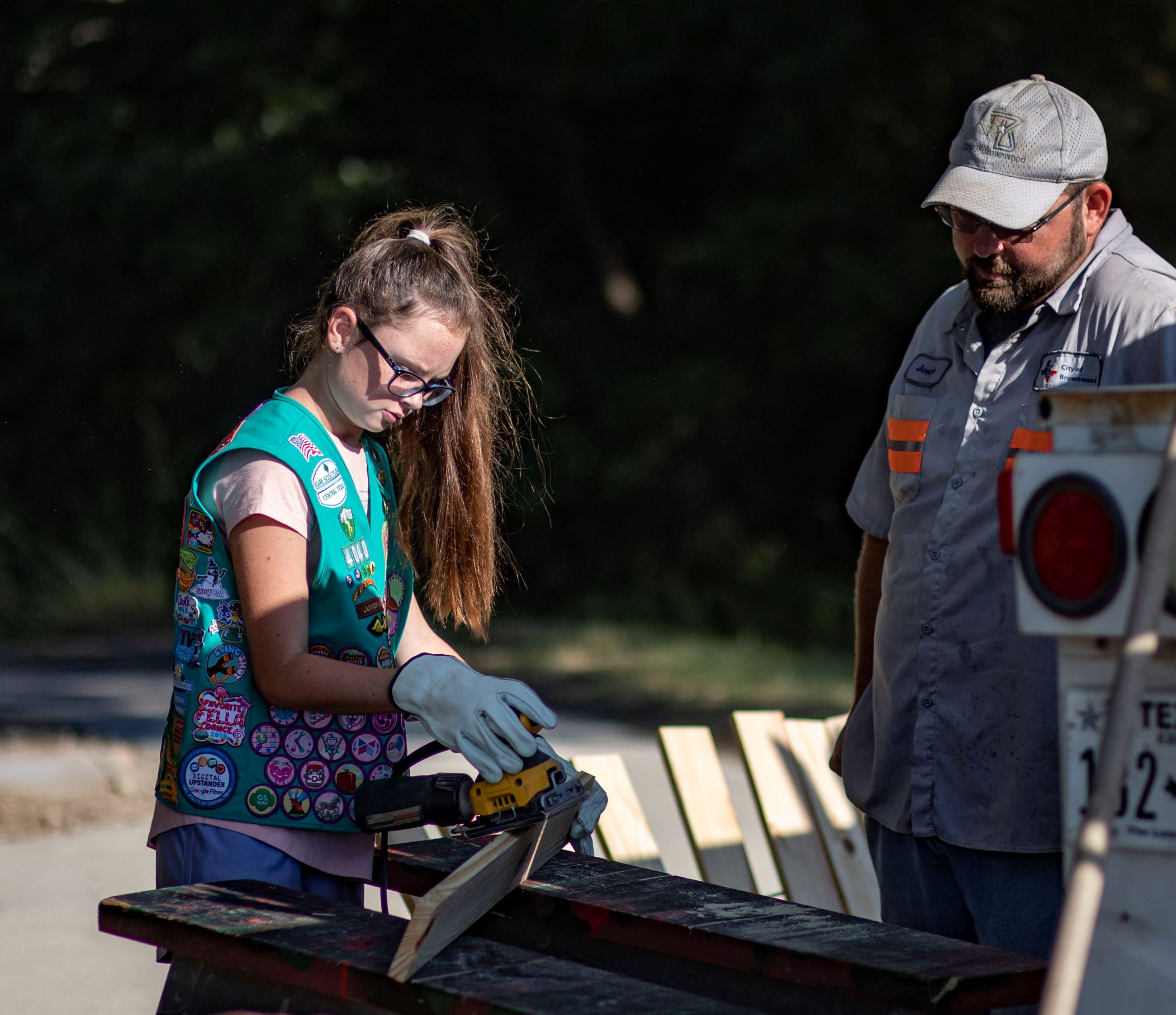 girl scout building trash can